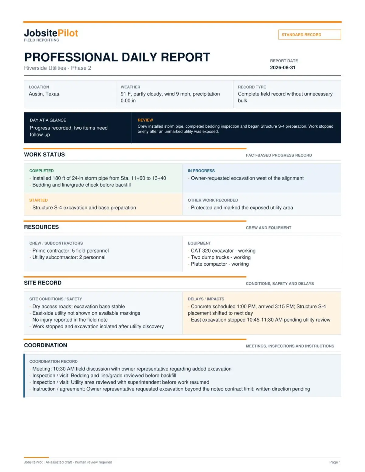 JobsitePilot Professional Daily Report preview